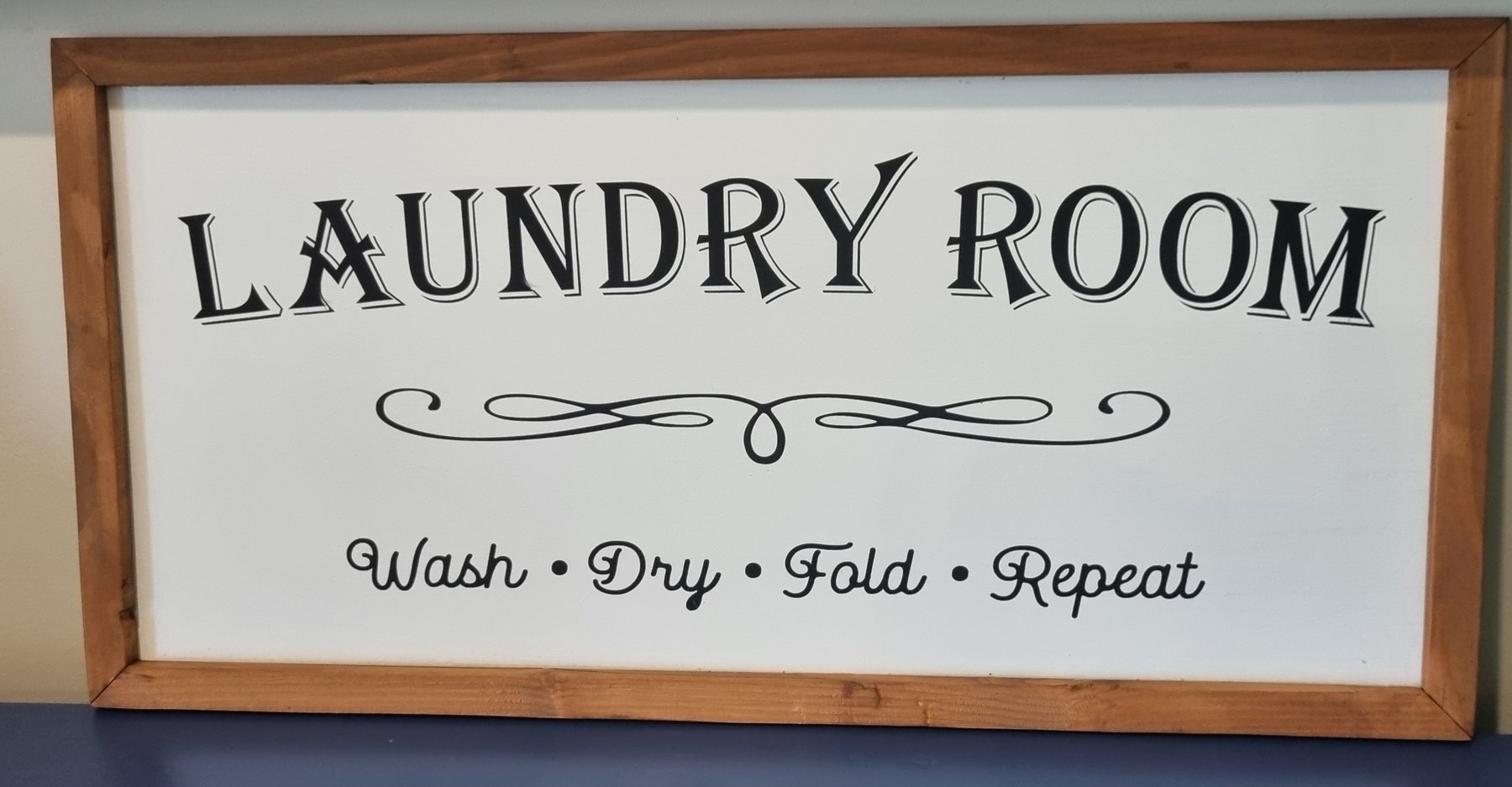 Custom framed timber laundry room sign
